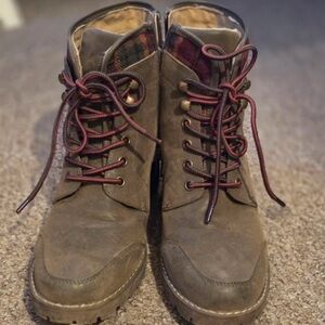 Tula Brown Ankle Boots with Plaid Detail